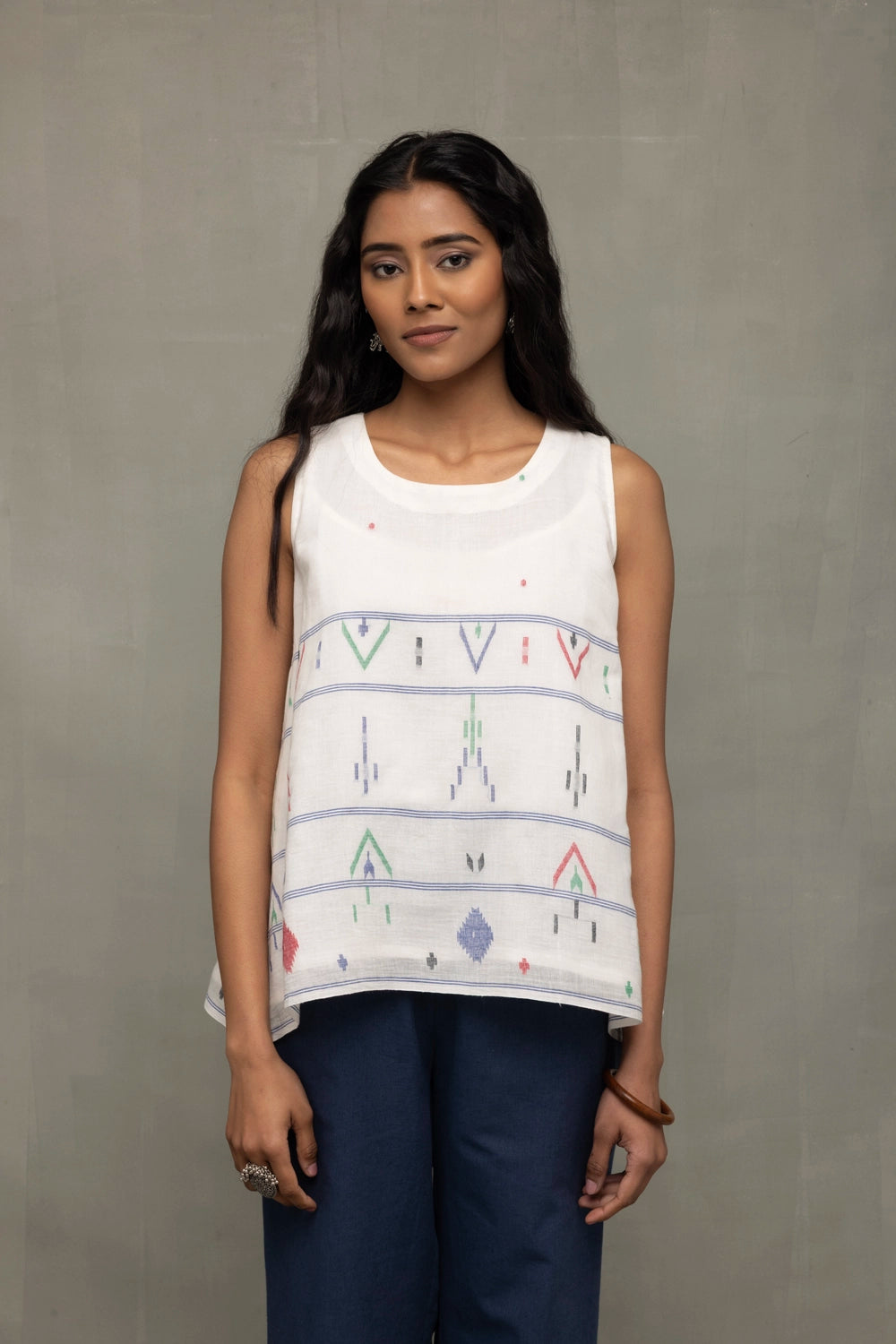 White Mist Cotton Jamdani Top