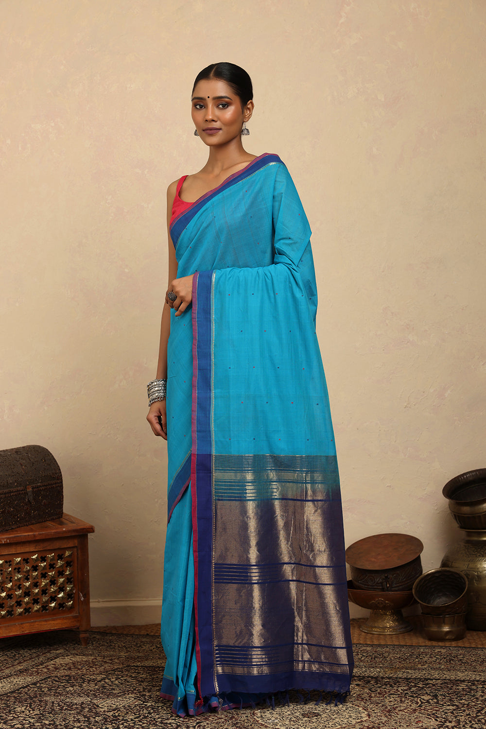 Handloom Royal Blue  Kanchi Cotton Saree