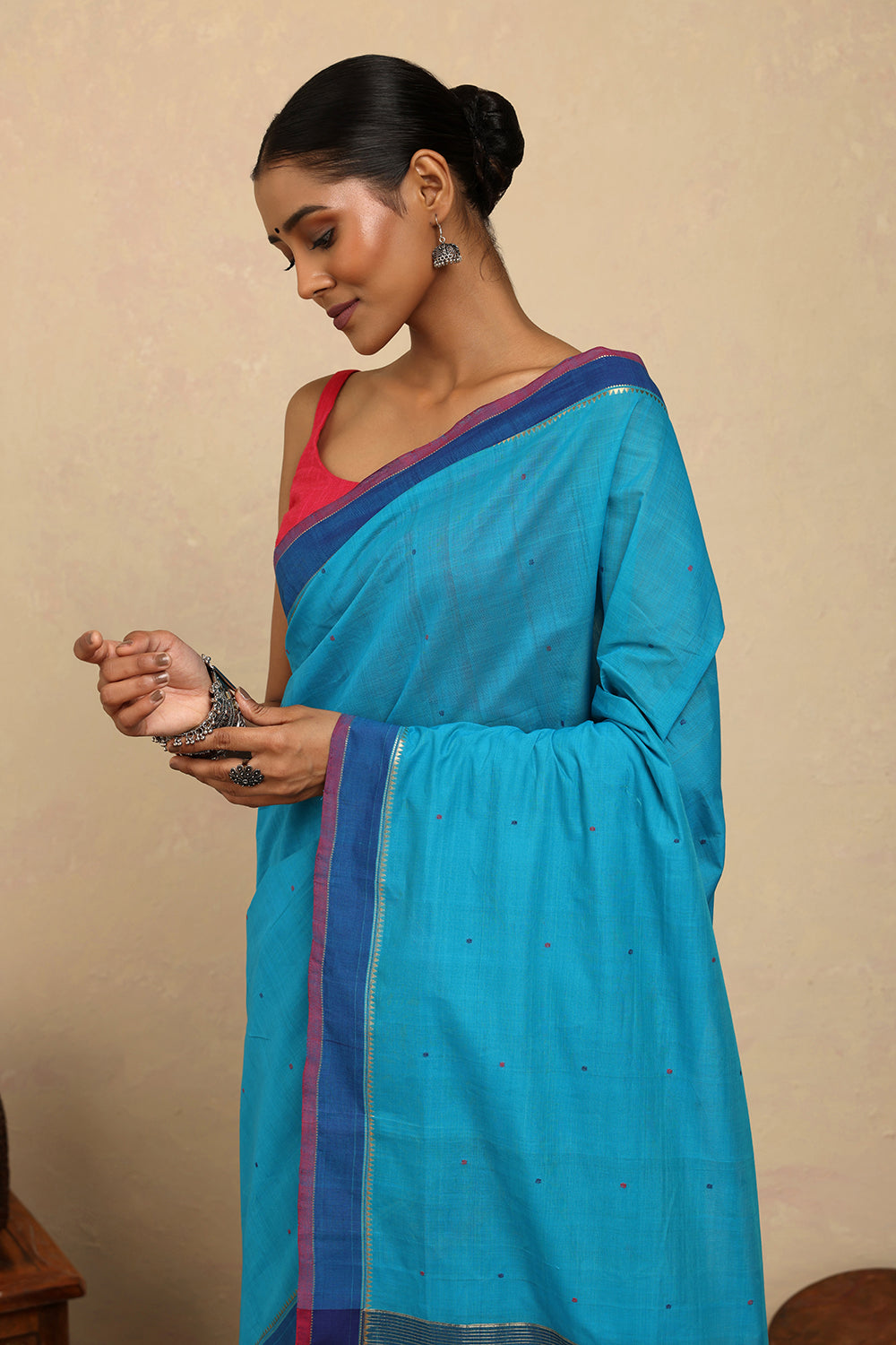 Handloom Royal Blue  Kanchi Cotton Saree
