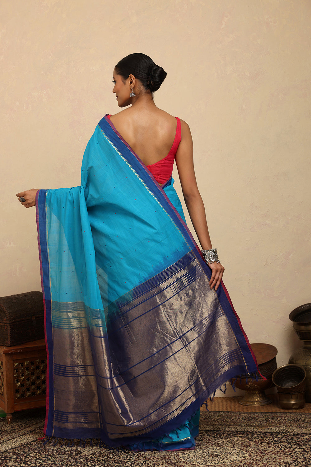 Handloom Royal Blue  Kanchi Cotton Saree