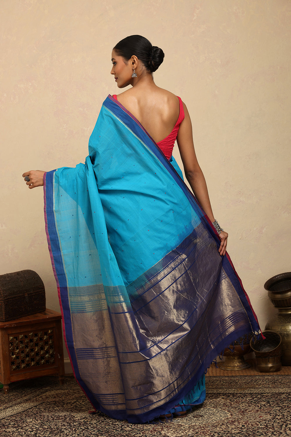 Handloom Royal Blue  Kanchi Cotton Saree