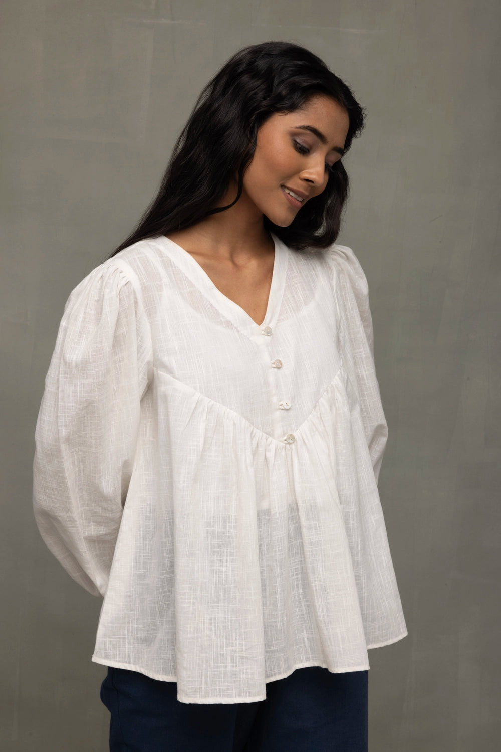 White Cotton Cloud Gathered Top