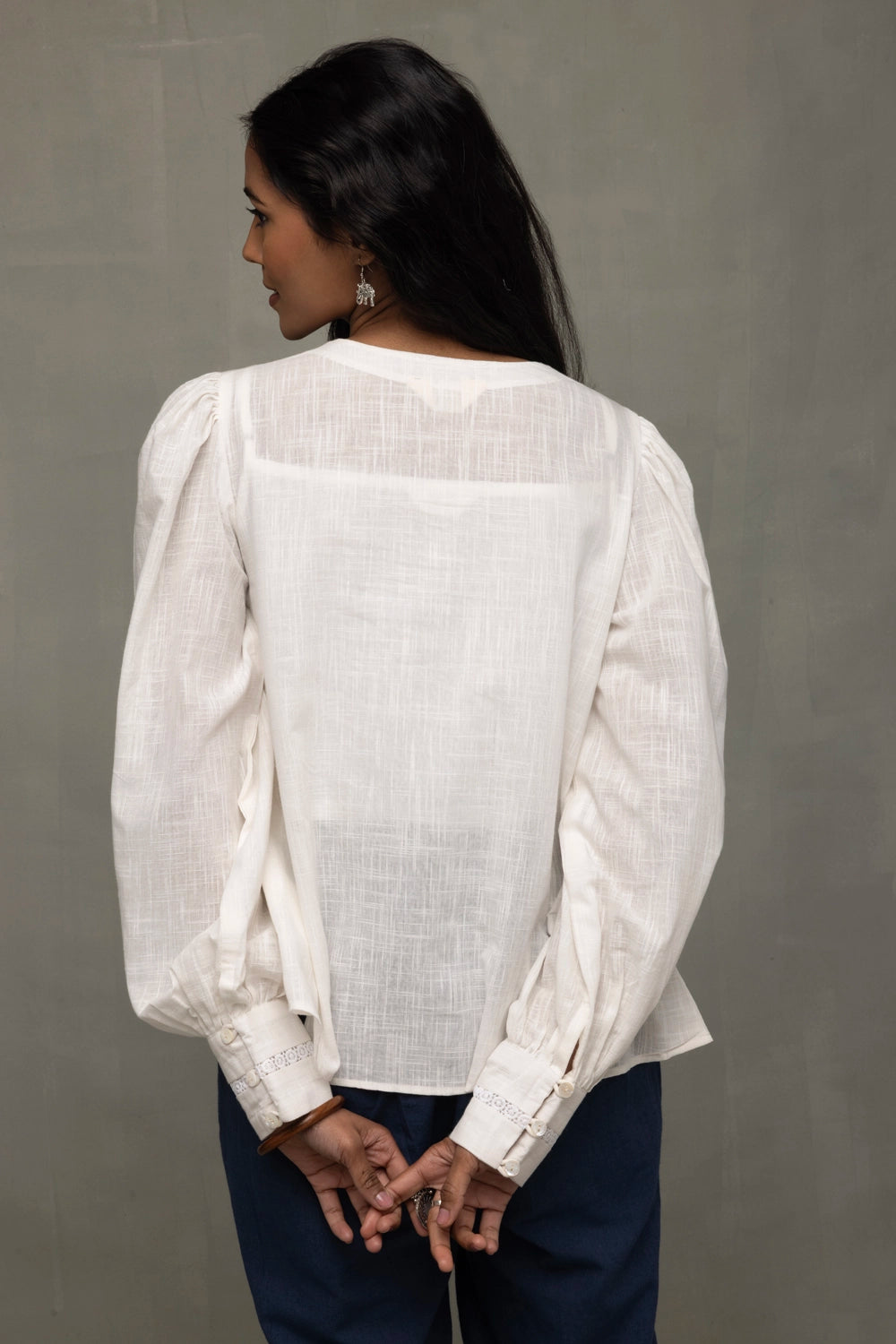 White Cotton Cloud Gathered Top