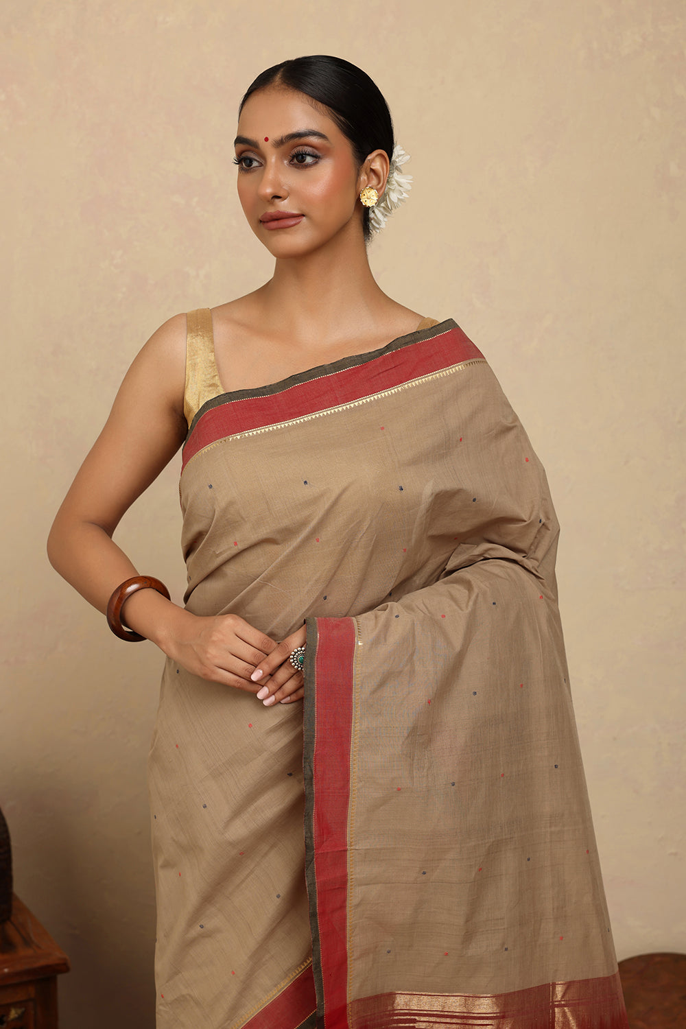 Handloom Biscuit Brown Kanchi Cotton Saree