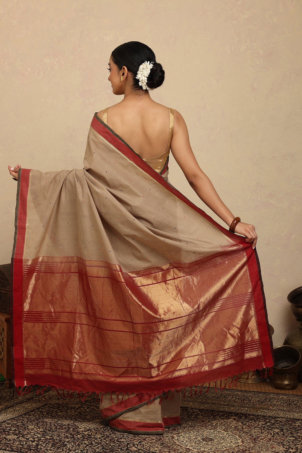 Handloom Biscuit Brown Kanchi Cotton Saree