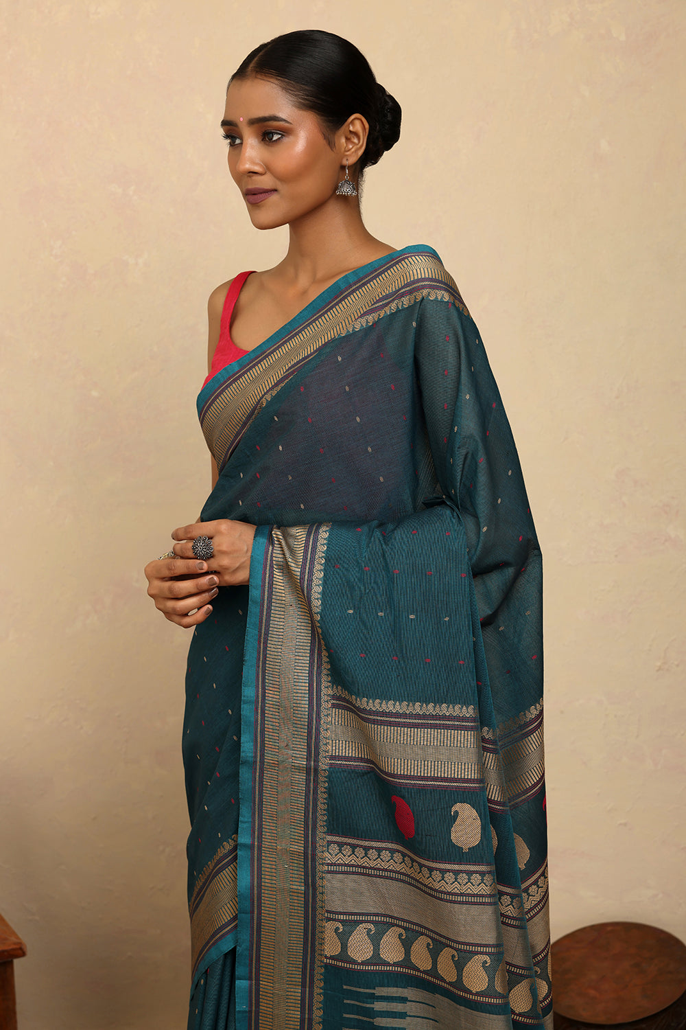 Handloom Pine Green Kanchi Cotton Saree
