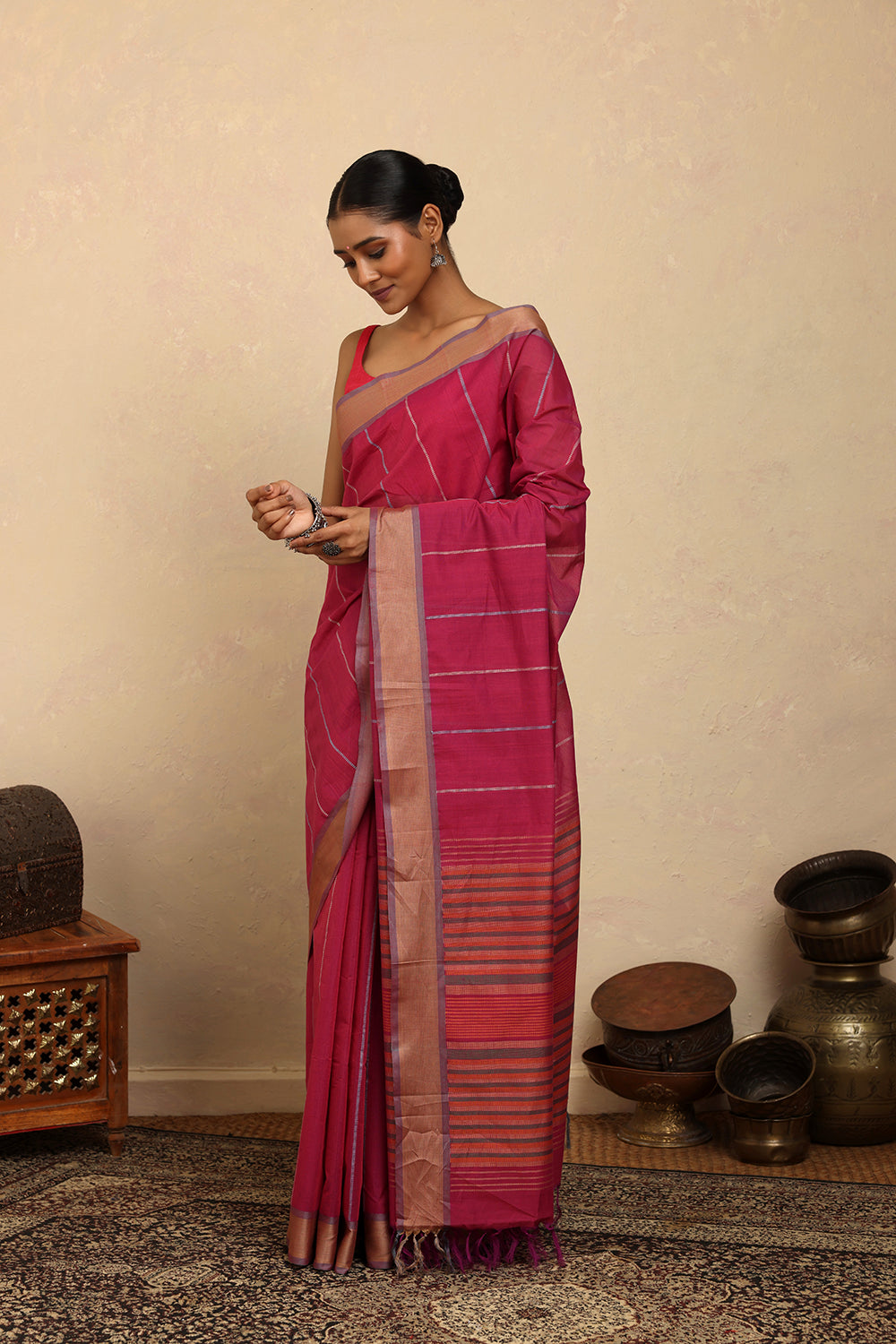 Handloom Barbie Pink Kanchi Cotton Saree