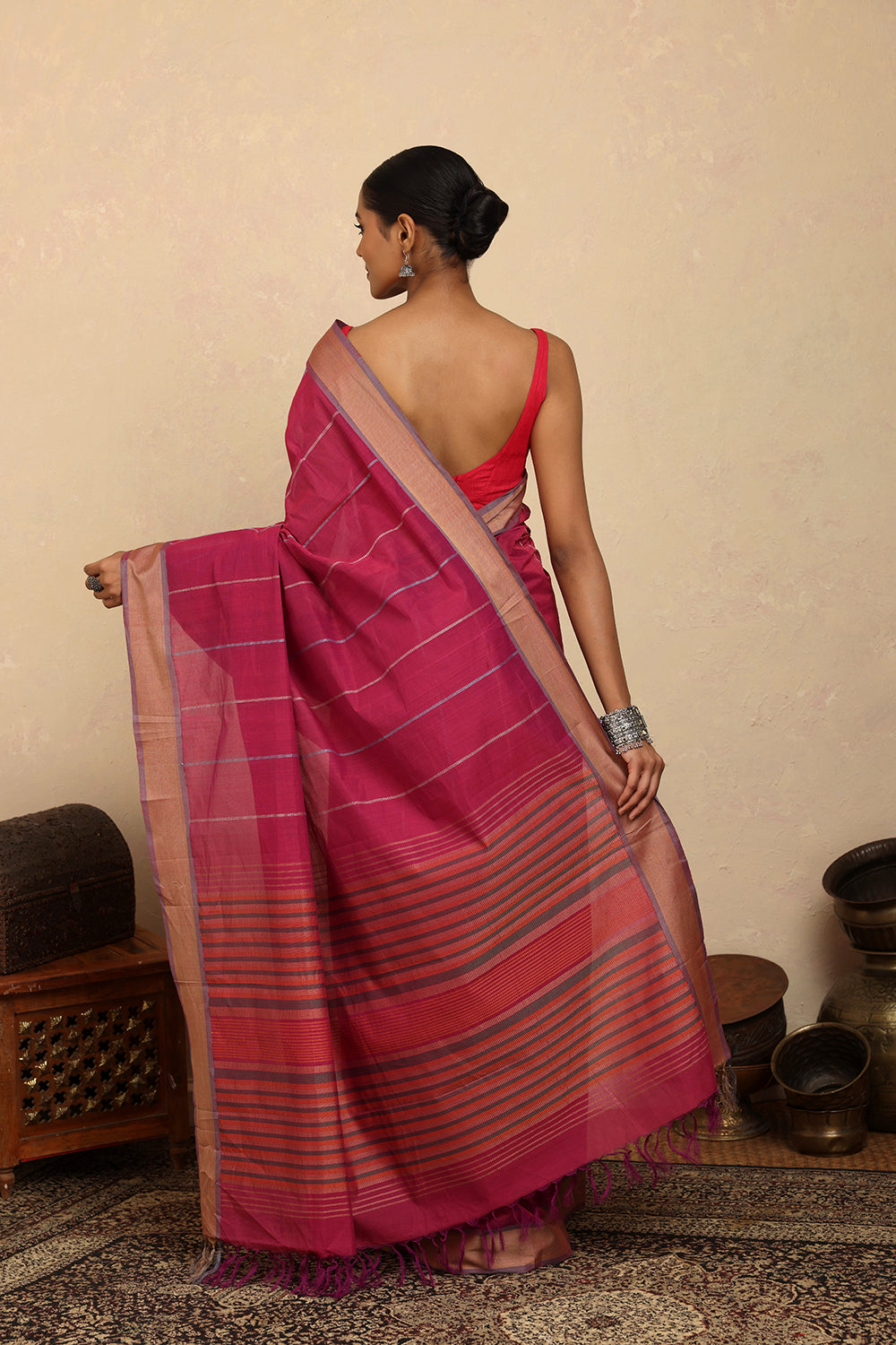 Handloom Barbie Pink Kanchi Cotton Saree