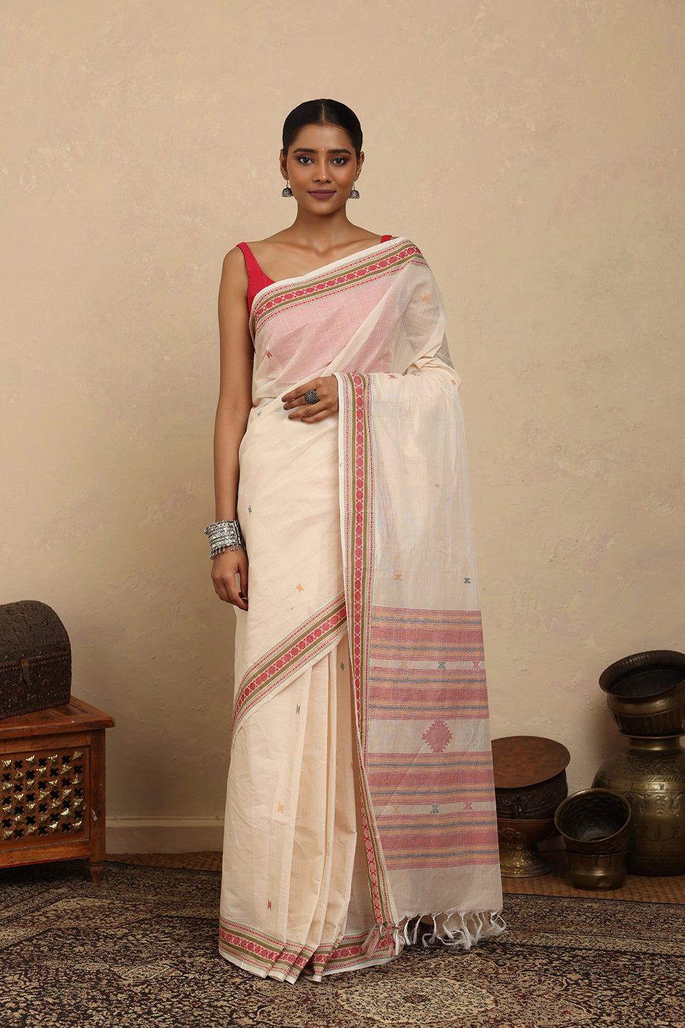 Handloom White Kanchi Cotton Saree
