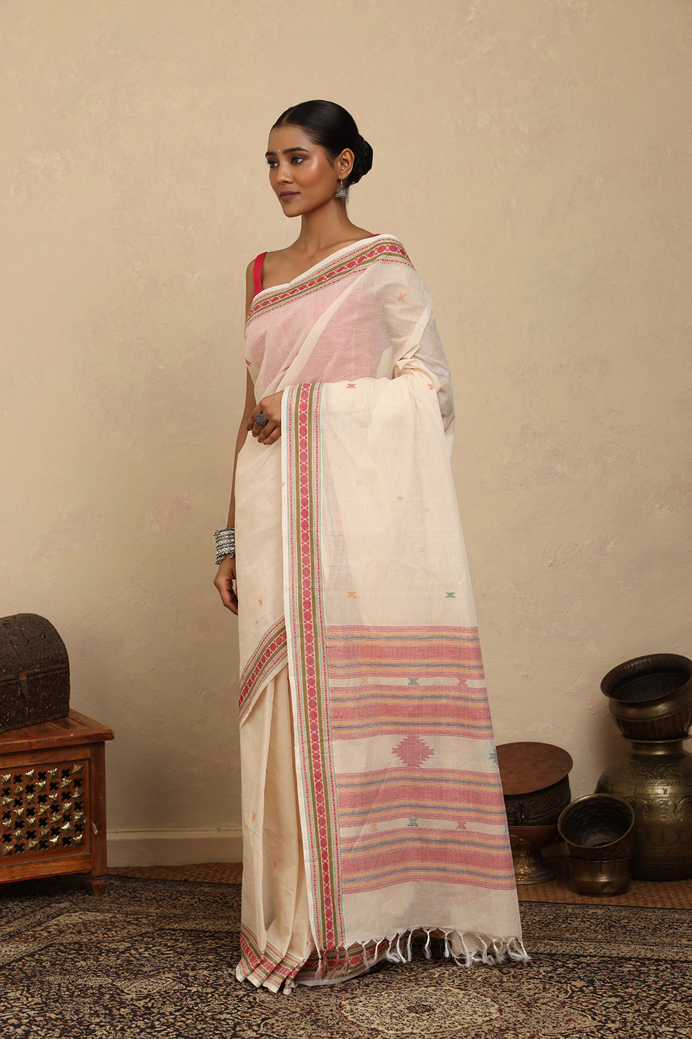 Handloom White Kanchi Cotton Saree