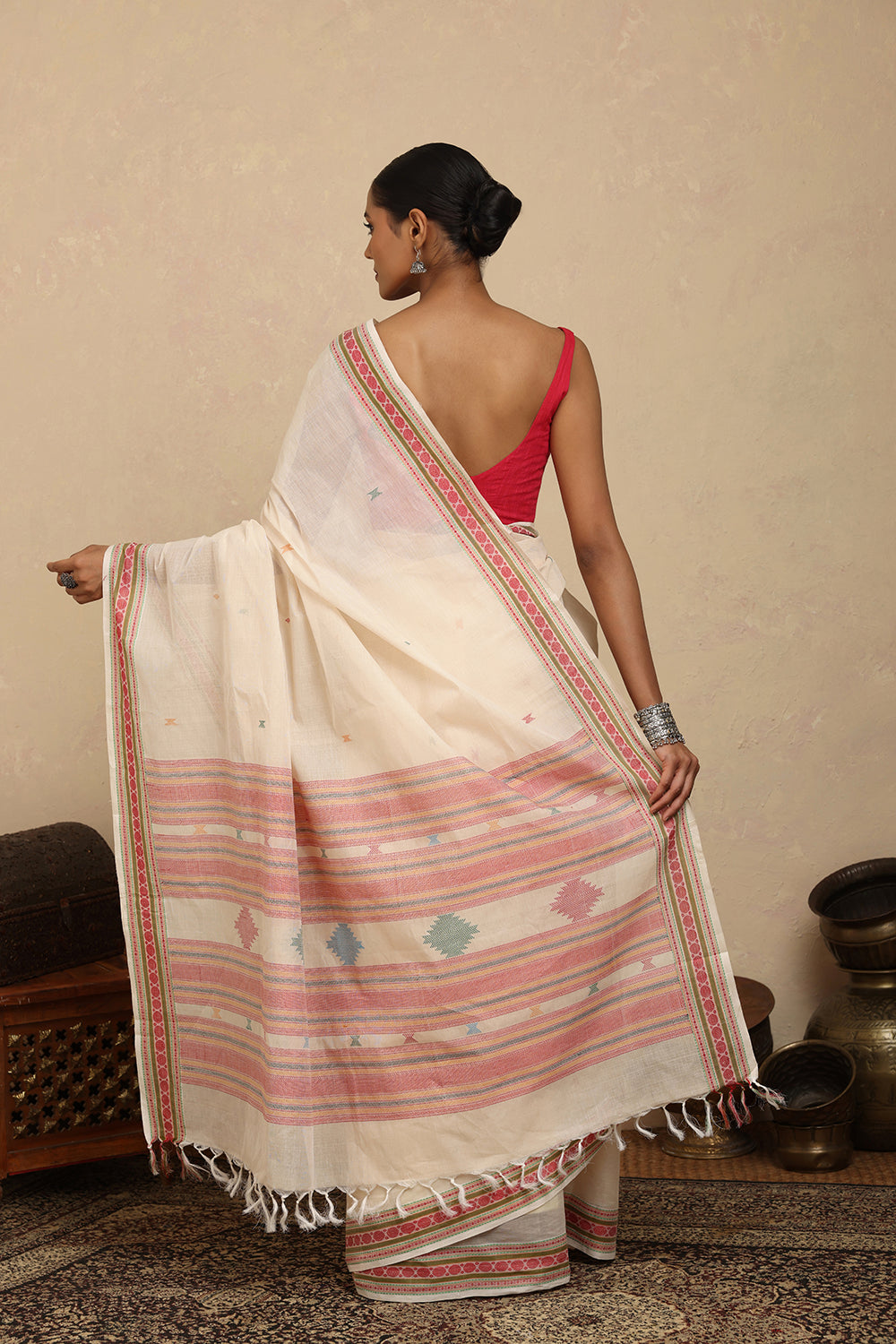 Handloom White Kanchi Cotton Saree