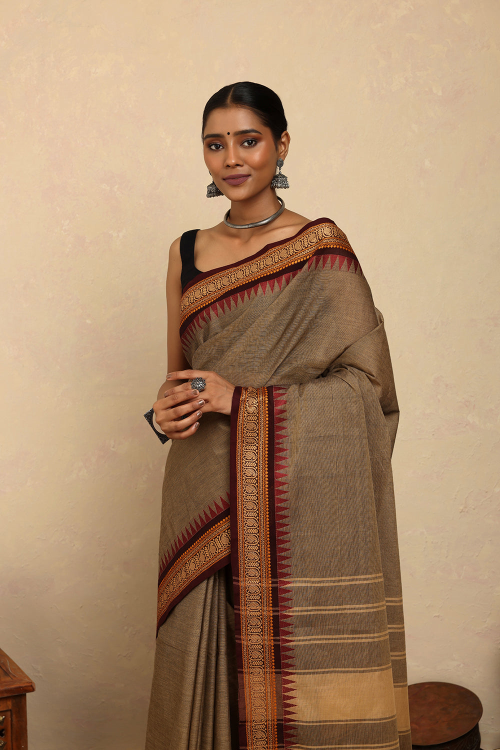 Handloom Light Brown Kanchi Cotton Saree