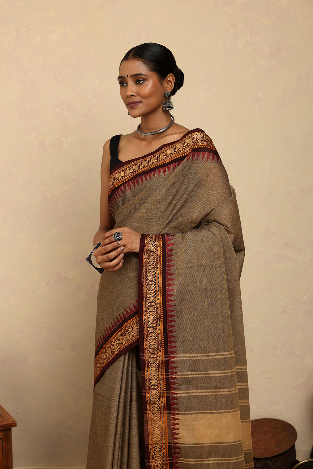 Handloom Light Brown Kanchi Cotton Saree