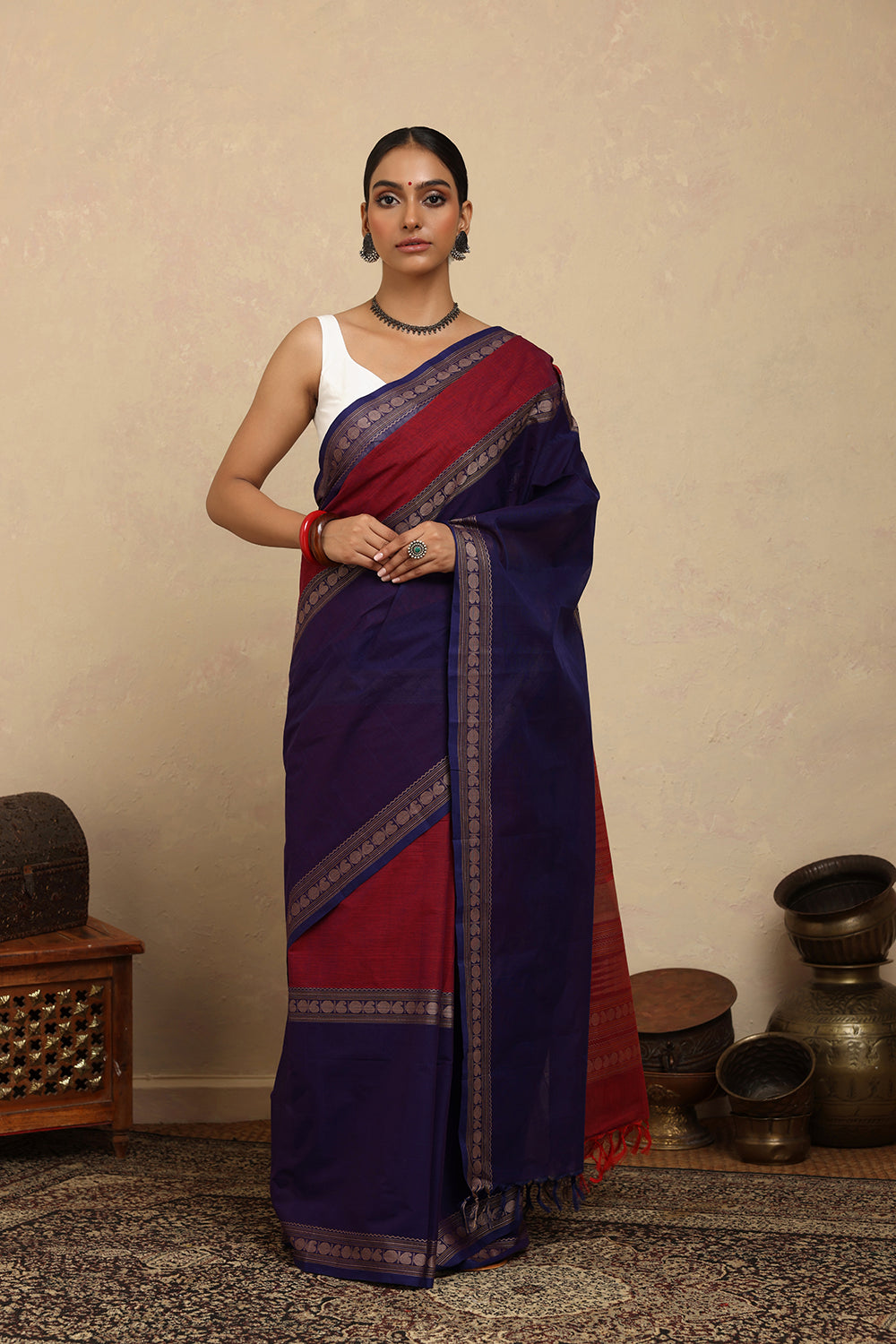 Handloom Purple & Wine Kanchi Cotton Saree