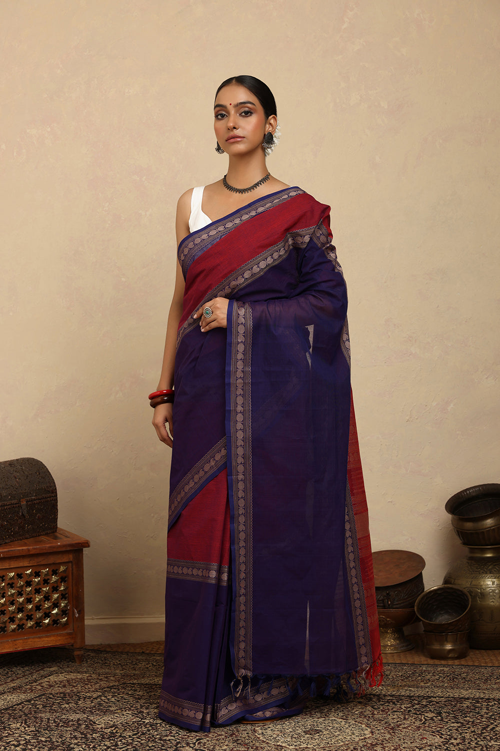 Handloom Purple & Wine Kanchi Cotton Saree