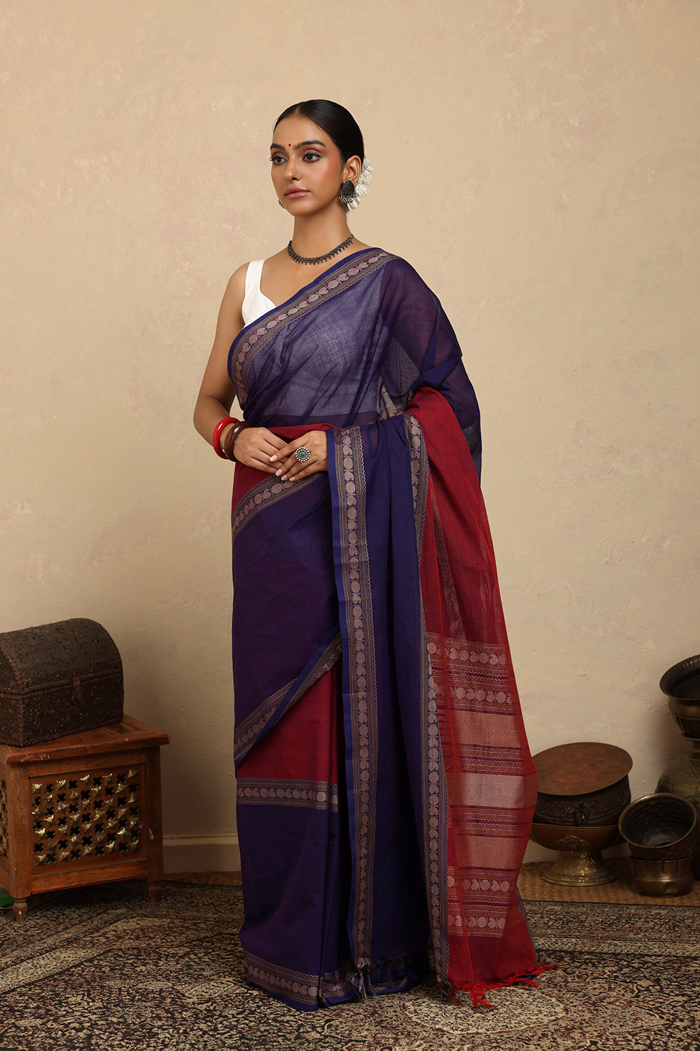 Handloom Purple & Wine Kanchi Cotton Saree