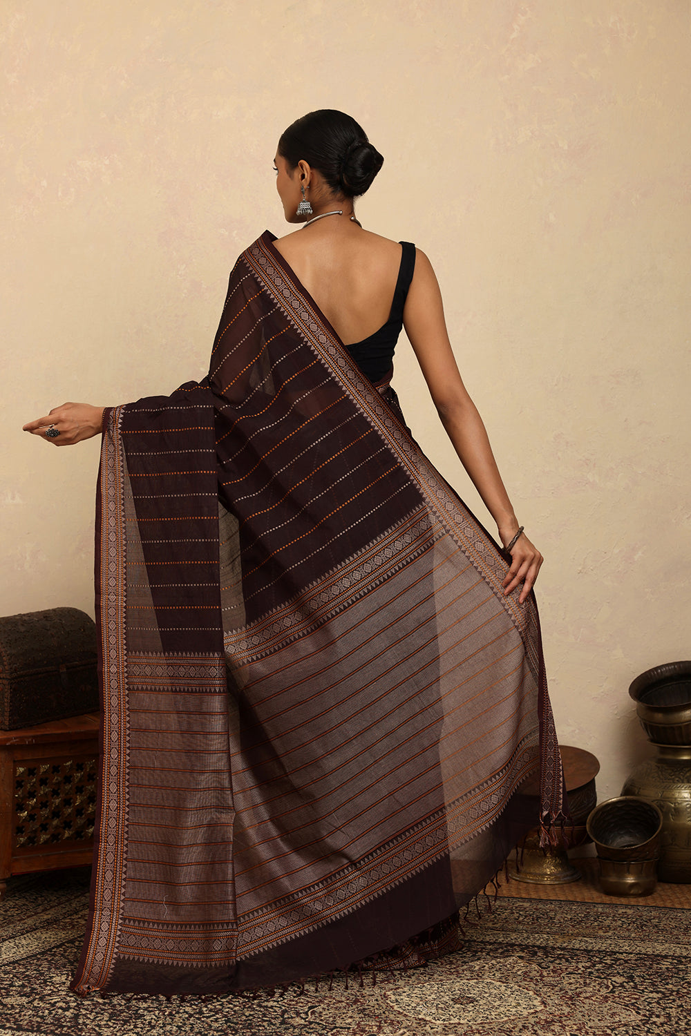 Handloom Chocolate Brown Kanchi Cotton Saree