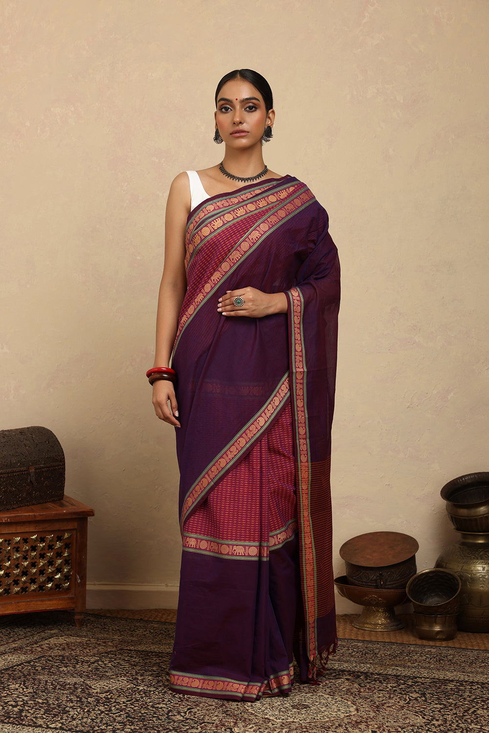 Handloom Jamuni Purple Kanchi Cotton Saree