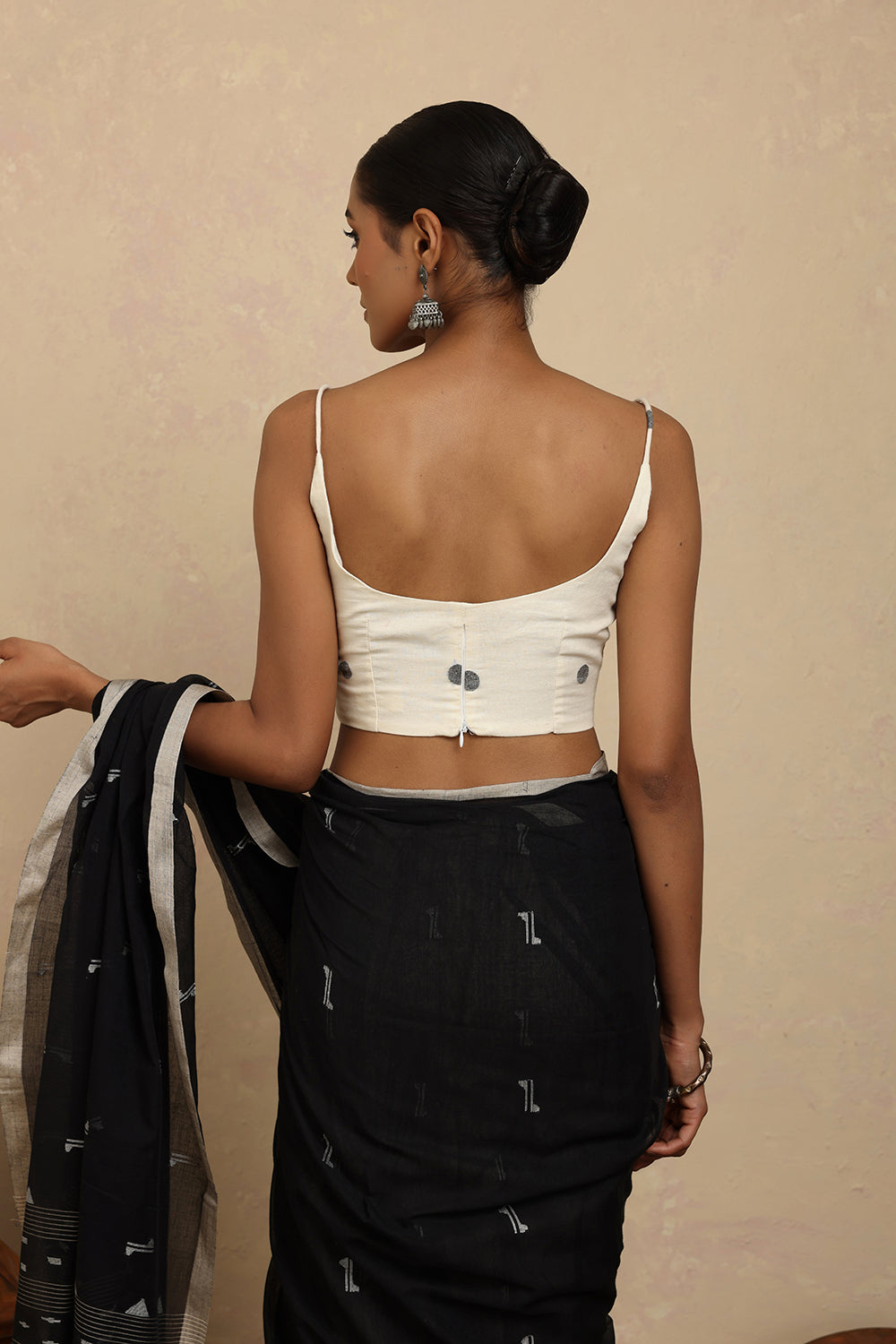 Black Jamdani Saree + Grey Polka Jamdani Blouse Combo