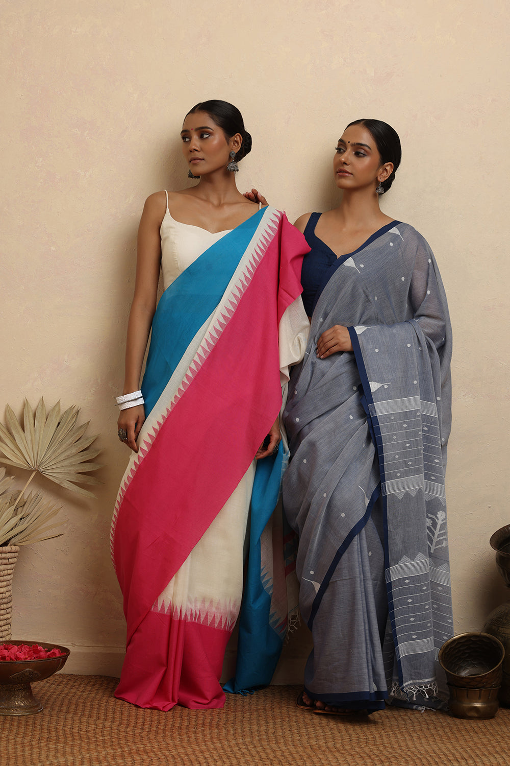 Handloom Grey Pure Cotton Jamdani Saree