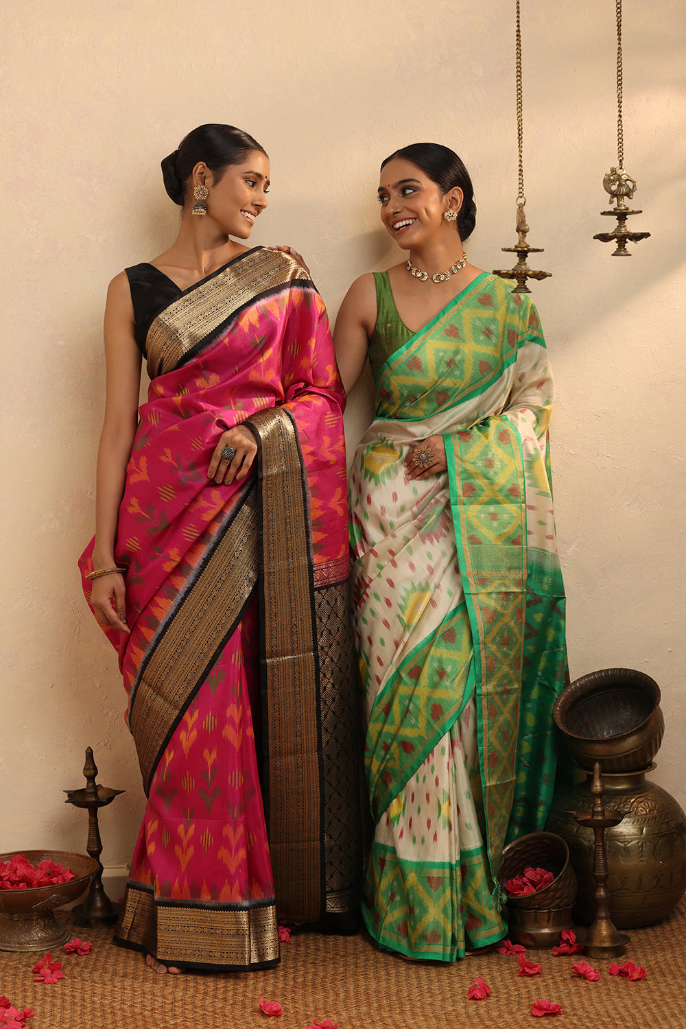 Handloom Pink Pure Silk Pochampally Saree With Zari Border