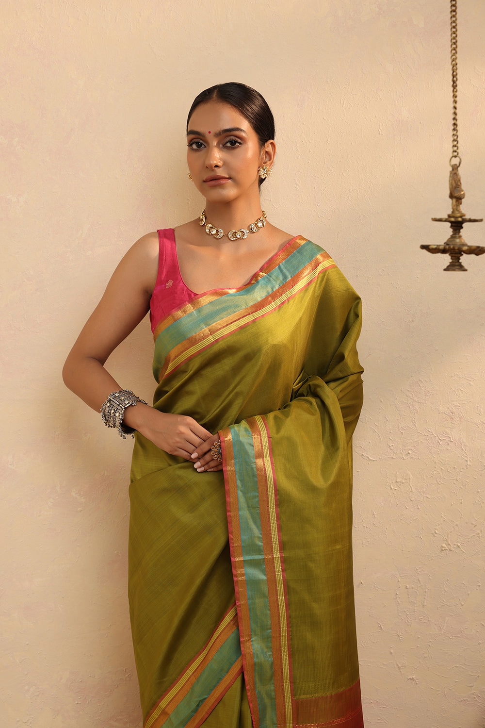 Handloom Green Pure Silk Kanchi Contemporary Saree