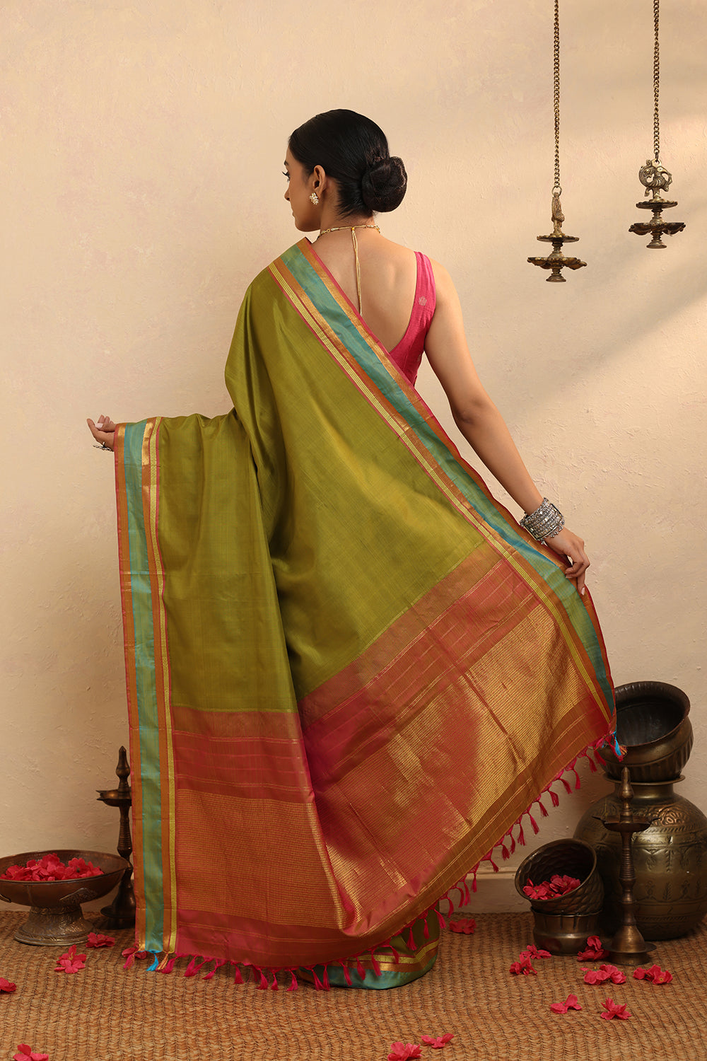 Handloom Green Pure Silk Kanchi Contemporary Saree