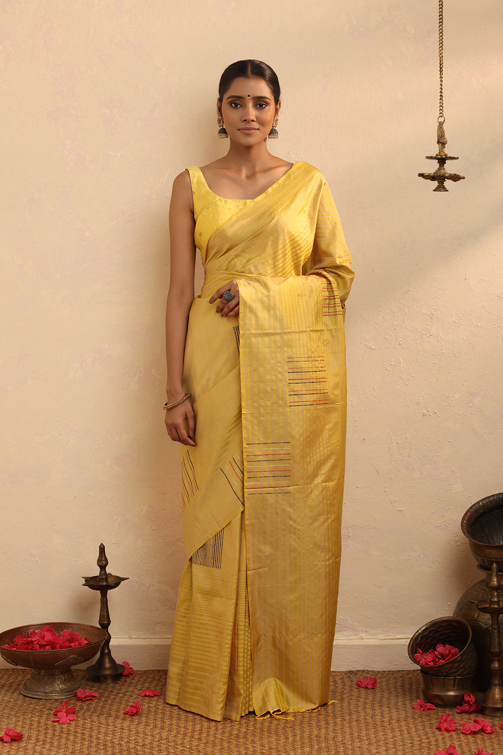Handloom Yellow Pure Silk Kanchi Contemporary Saree