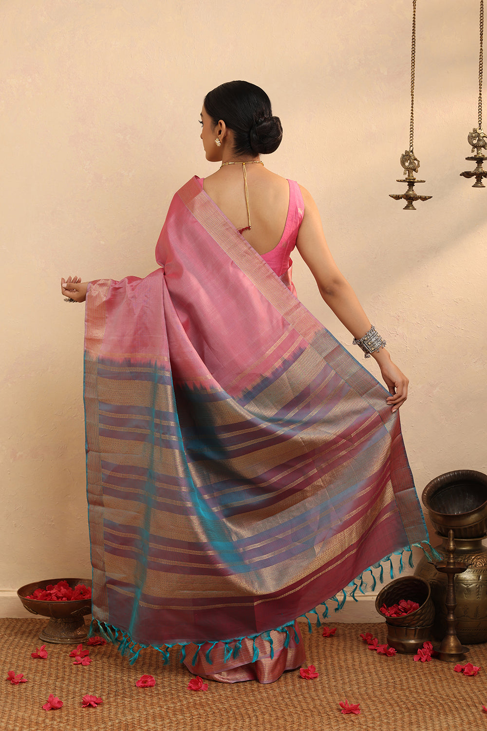 Handloom Pink Pure Silk Kanchi Contemporary Saree