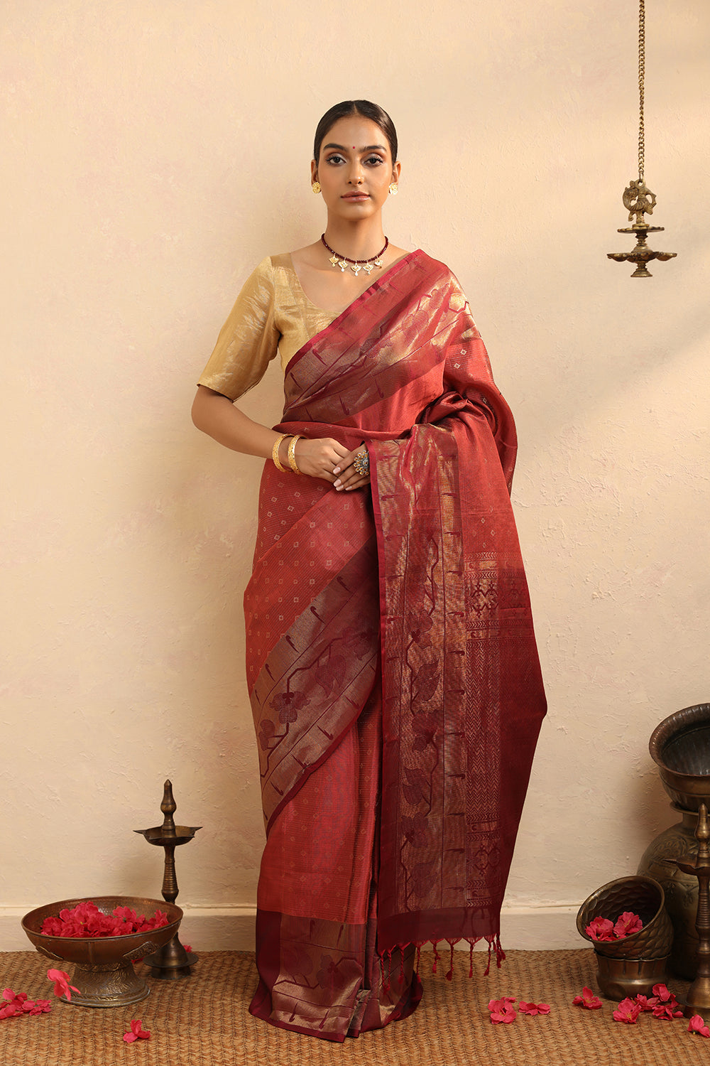 Handloom Maroon Pure Silk Kanchipattu Saree
