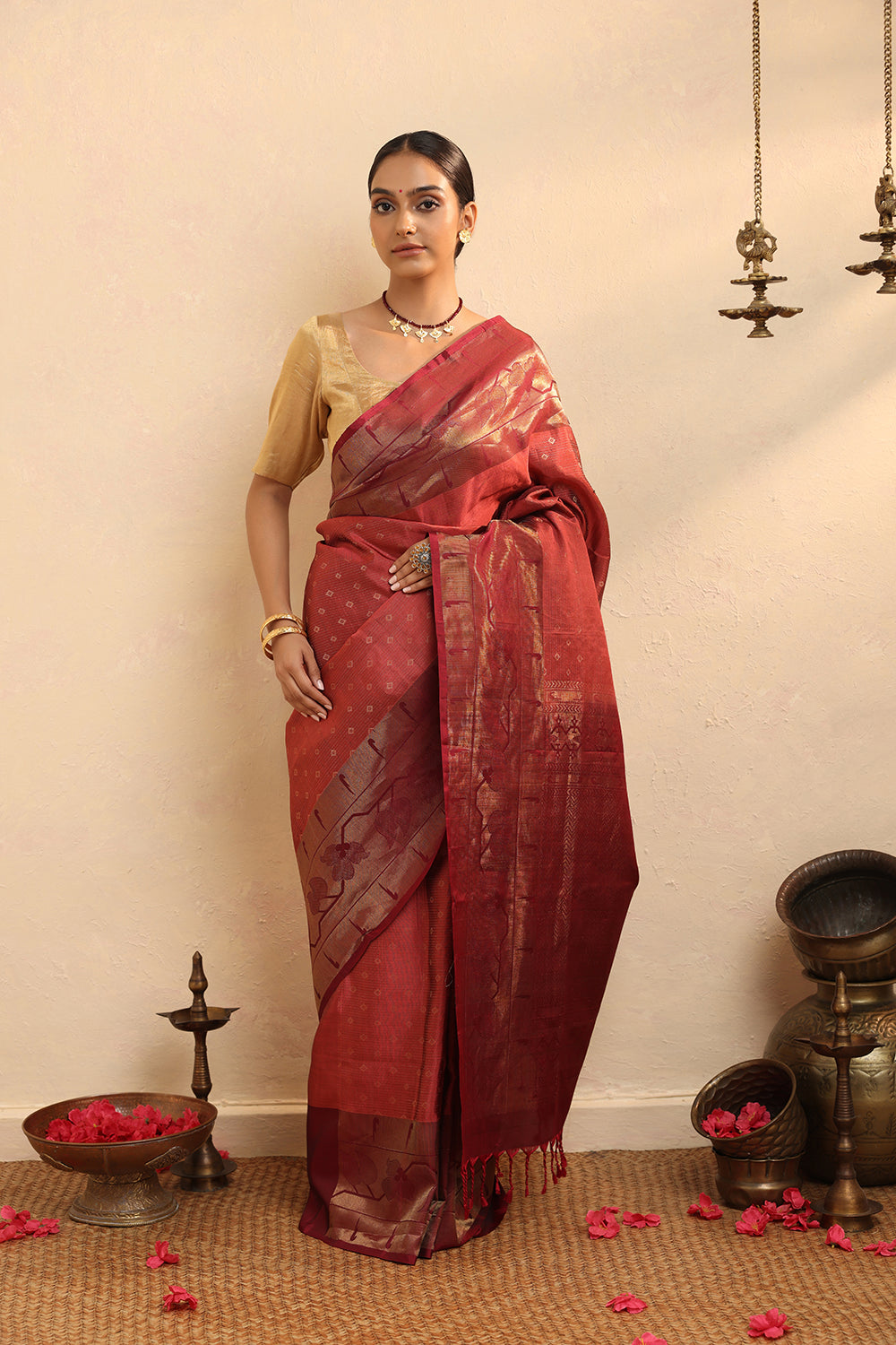 Handloom Maroon Pure Silk Kanchipattu Saree