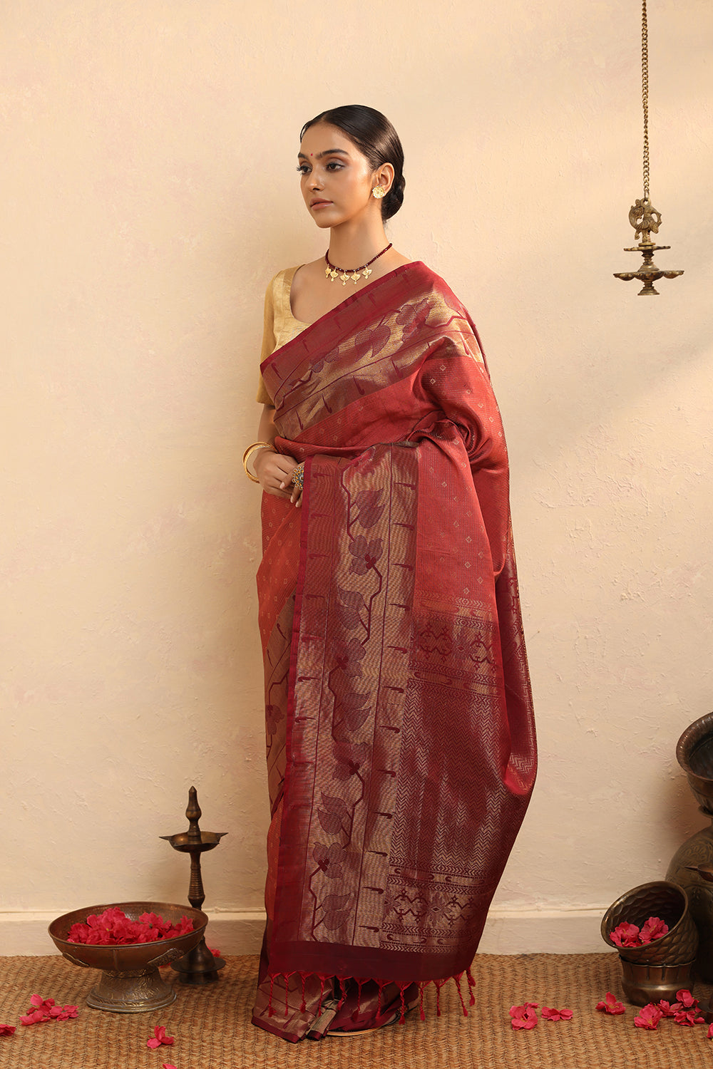 Handloom Maroon Pure Silk Kanchipattu Saree