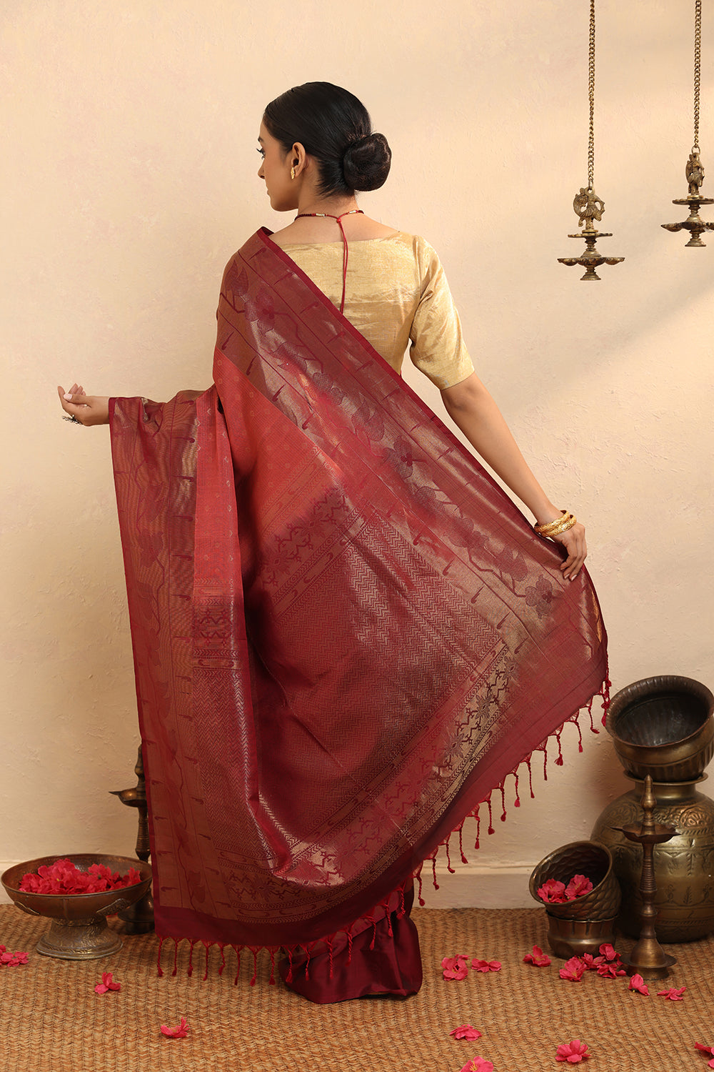 Handloom Maroon Pure Silk Kanchipattu Saree