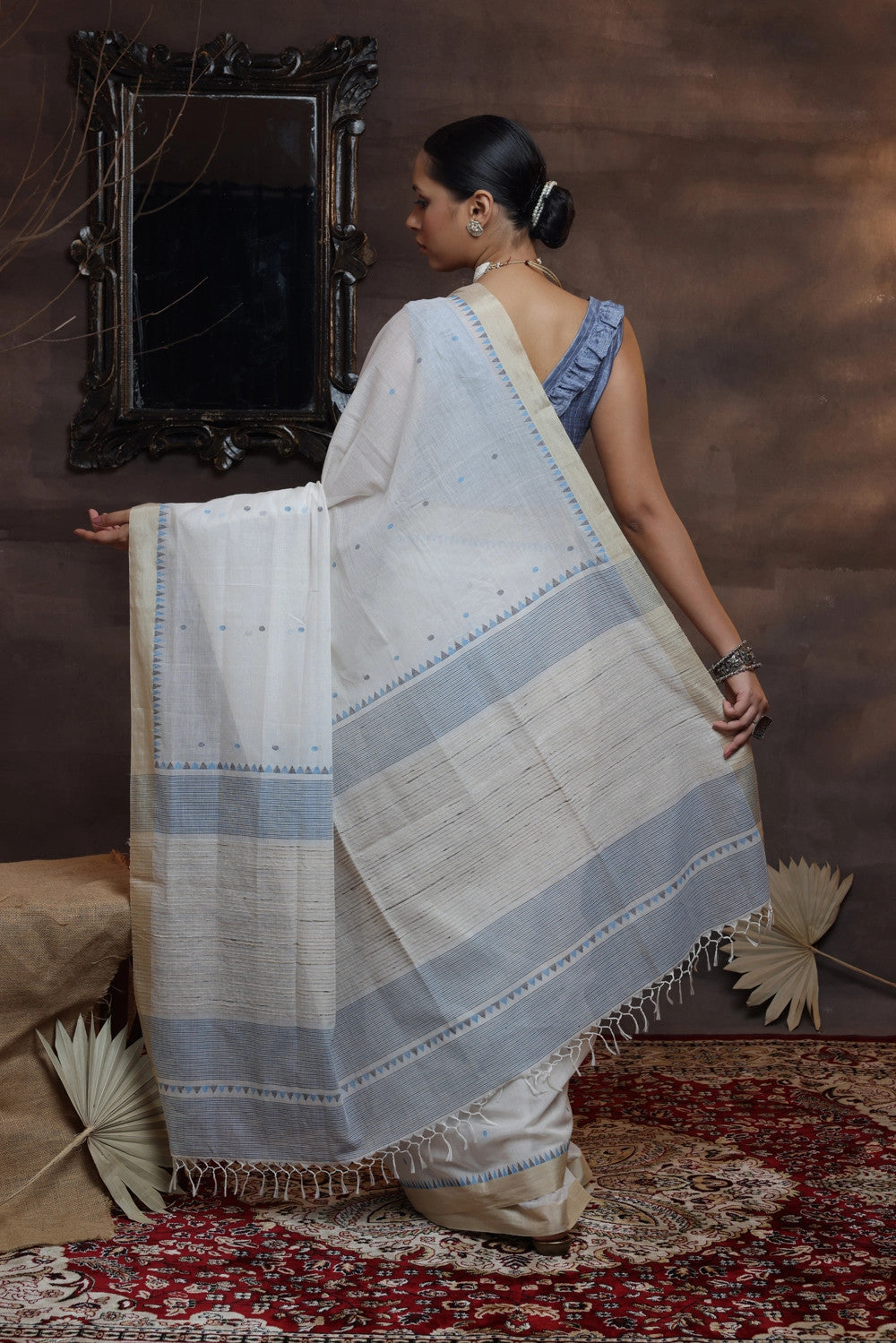 Handloom White Soft Cotton Saree With Tussar Silk Border