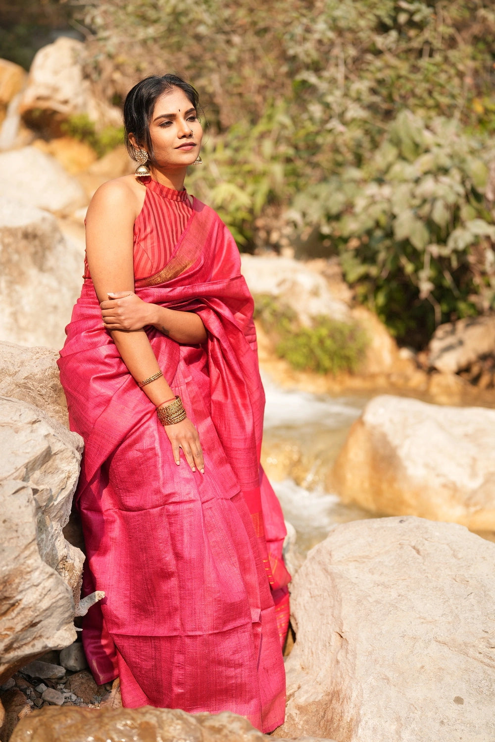 Handloom Red Pure Tussar Silk Saree