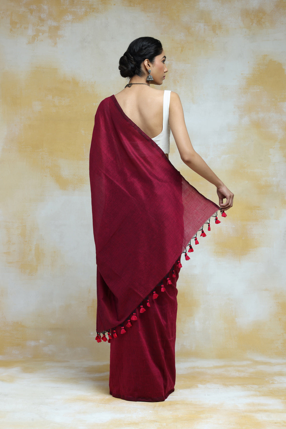 Women's Maroon Solid Sarees Collection at Soch India