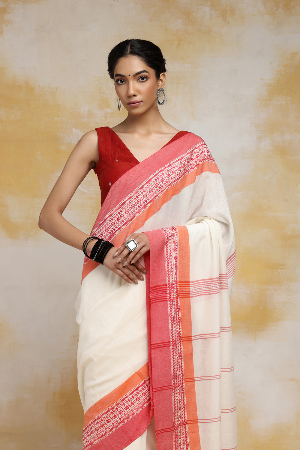 Buy Balika bodhu Self Design Handloom Pure Cotton White, Black Sarees  Online @ Best Price In India | Flipkart.com