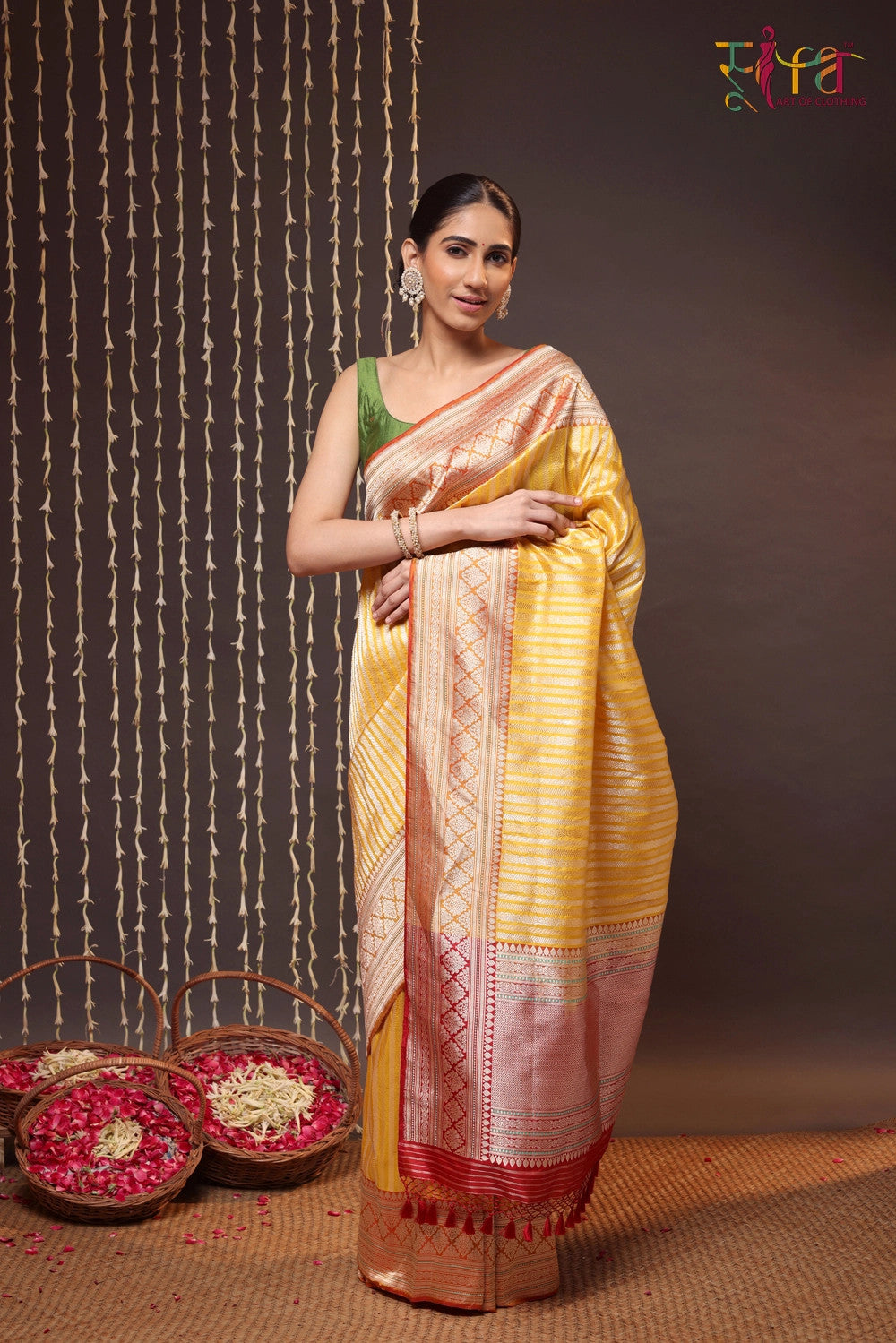 Handloom Bright Yellow Brocade Banarasi Pure Silk Saree