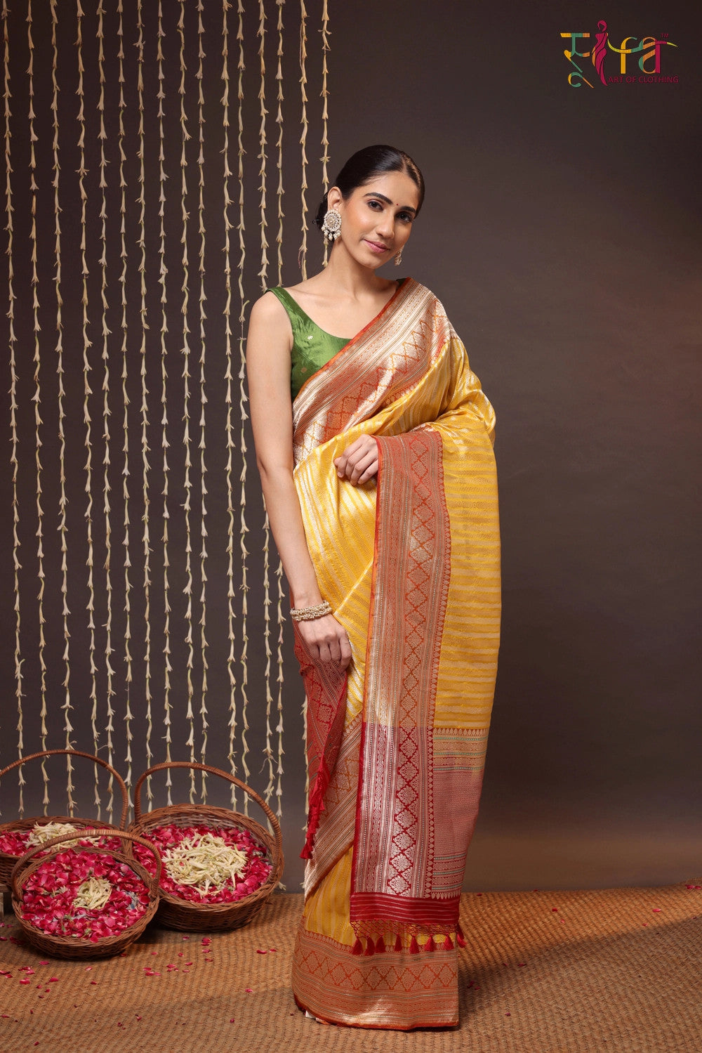 Handloom Bright Yellow Brocade Banarasi Pure Silk Saree