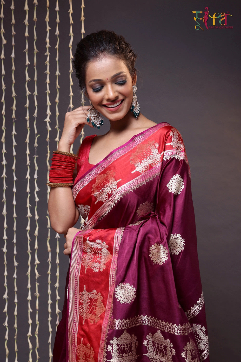 Wine and Red Pure Silk Banarasi Saree