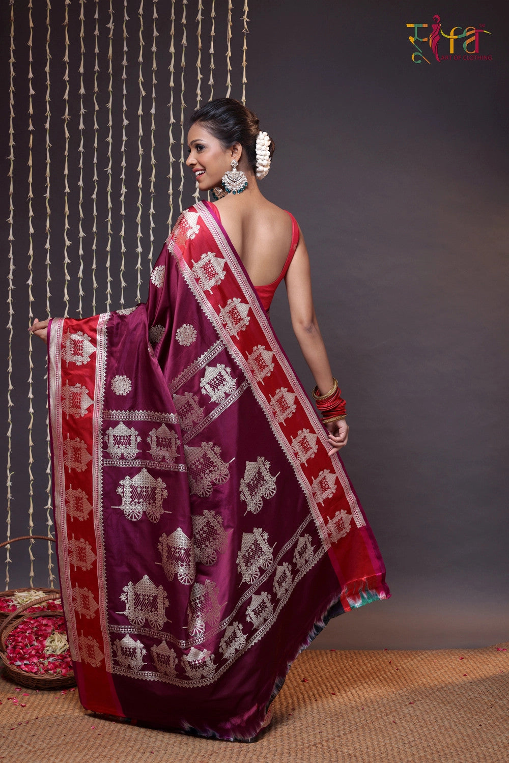 Wine and Red Pure Silk Banarasi Saree