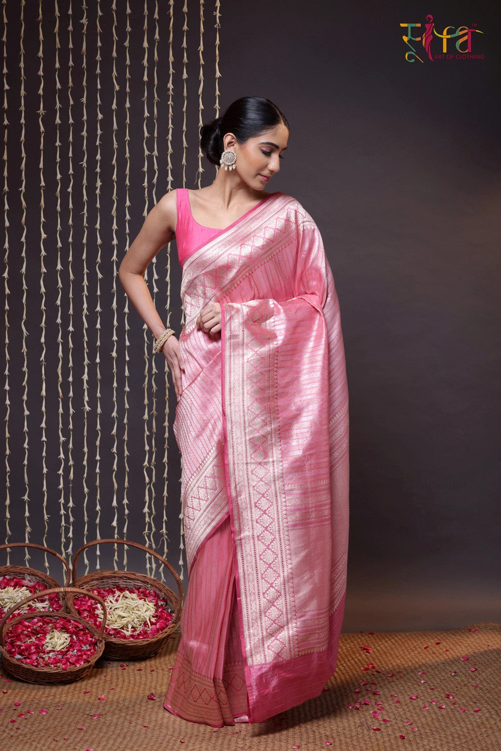 Handloom Pink Pure Silk Brocade Banarasi Saree