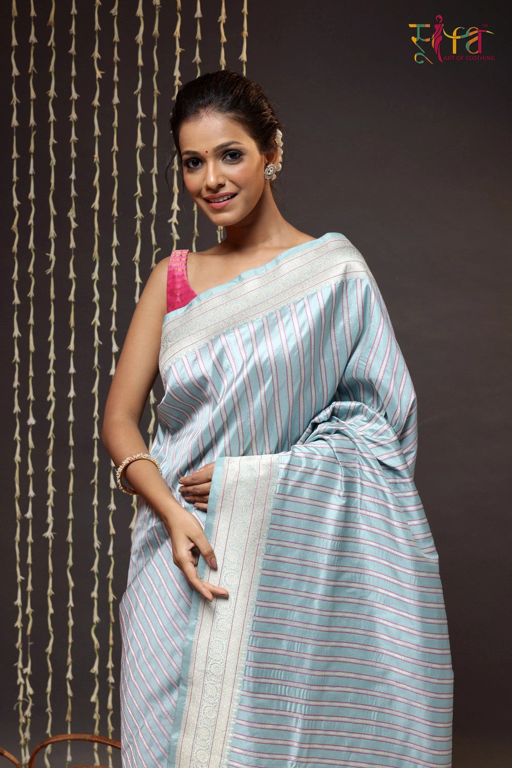 Arctic Blue Pure Silk Brocade Banarasi Saree