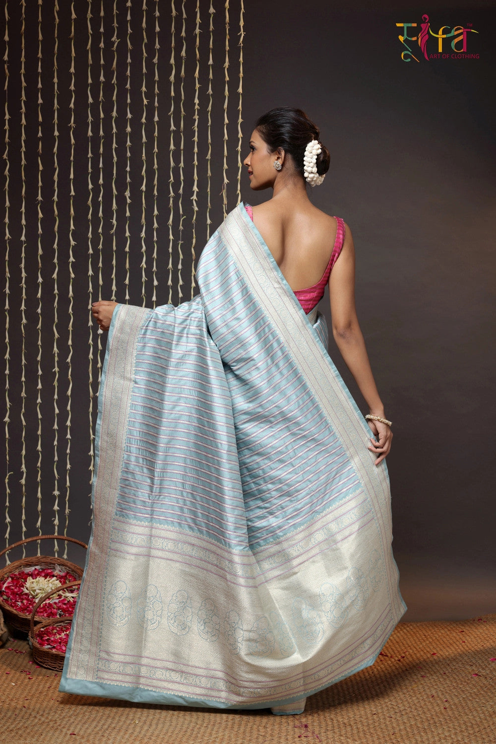 Arctic Blue Pure Silk Brocade Banarasi Saree