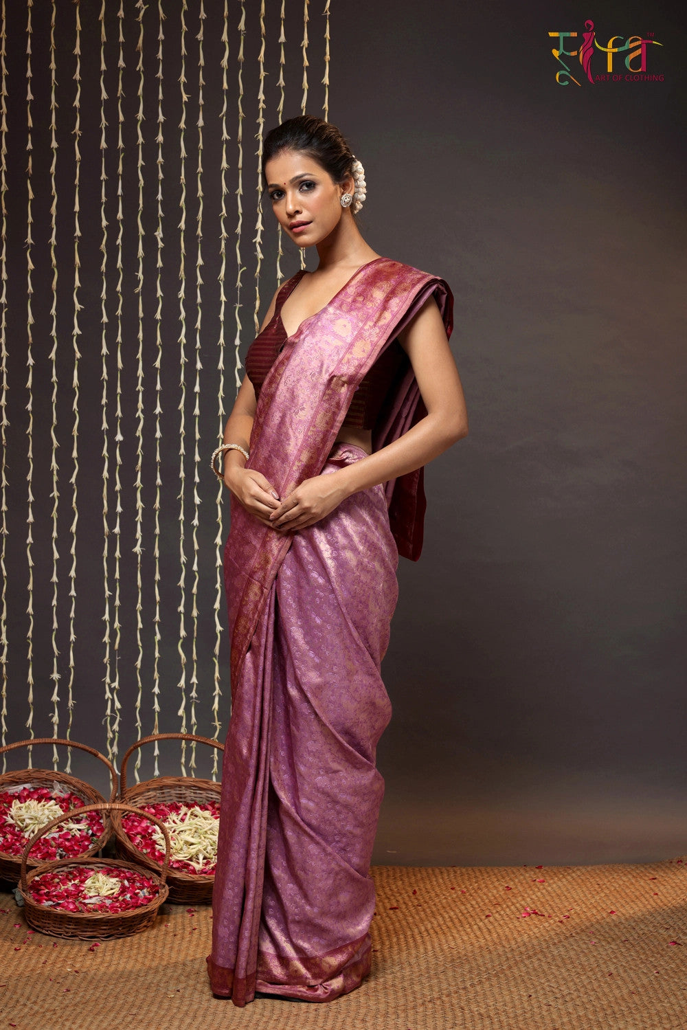 Purple Handloom Pure Silk Tanchoi Banarasi Saree