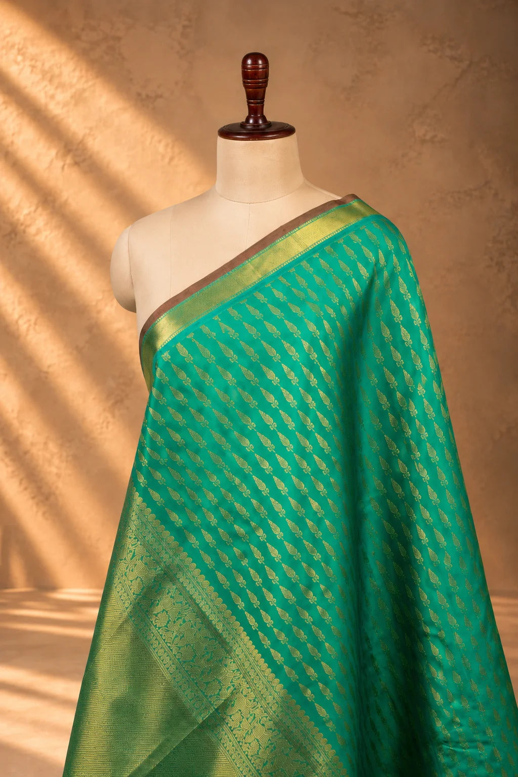 Sea Green Kanjivaram  Pure Silk Zari Leaf Dupatta-Sutra Art of Clothing