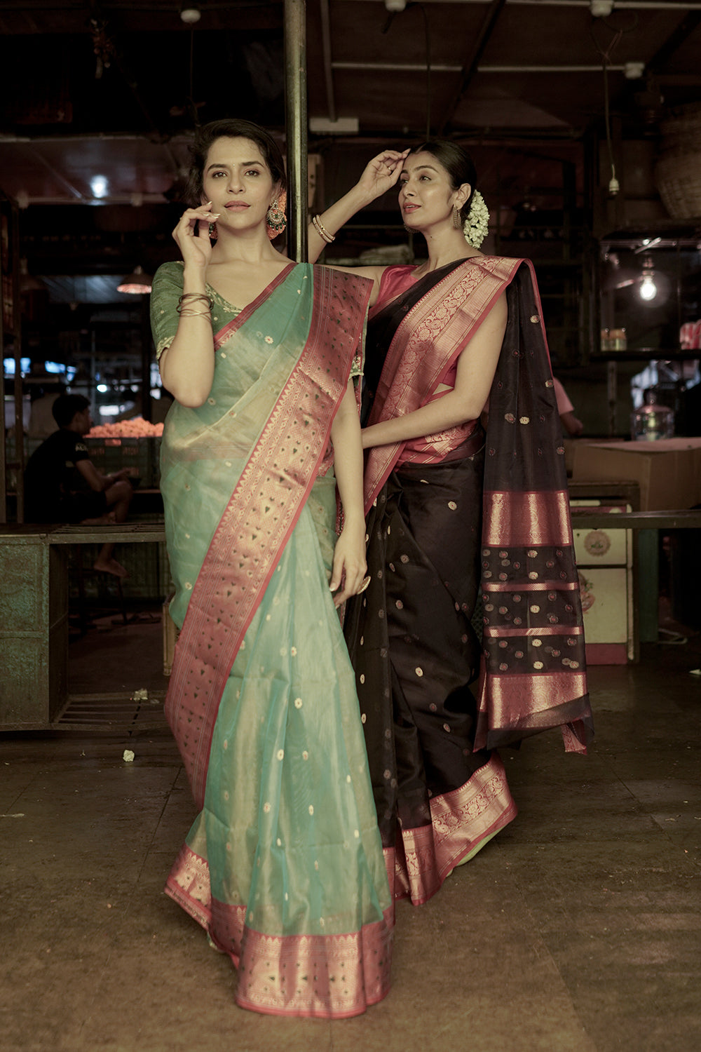 Navy Blue Handloom Chanderi Pure Katan Silk Saree With Hot Pink Border