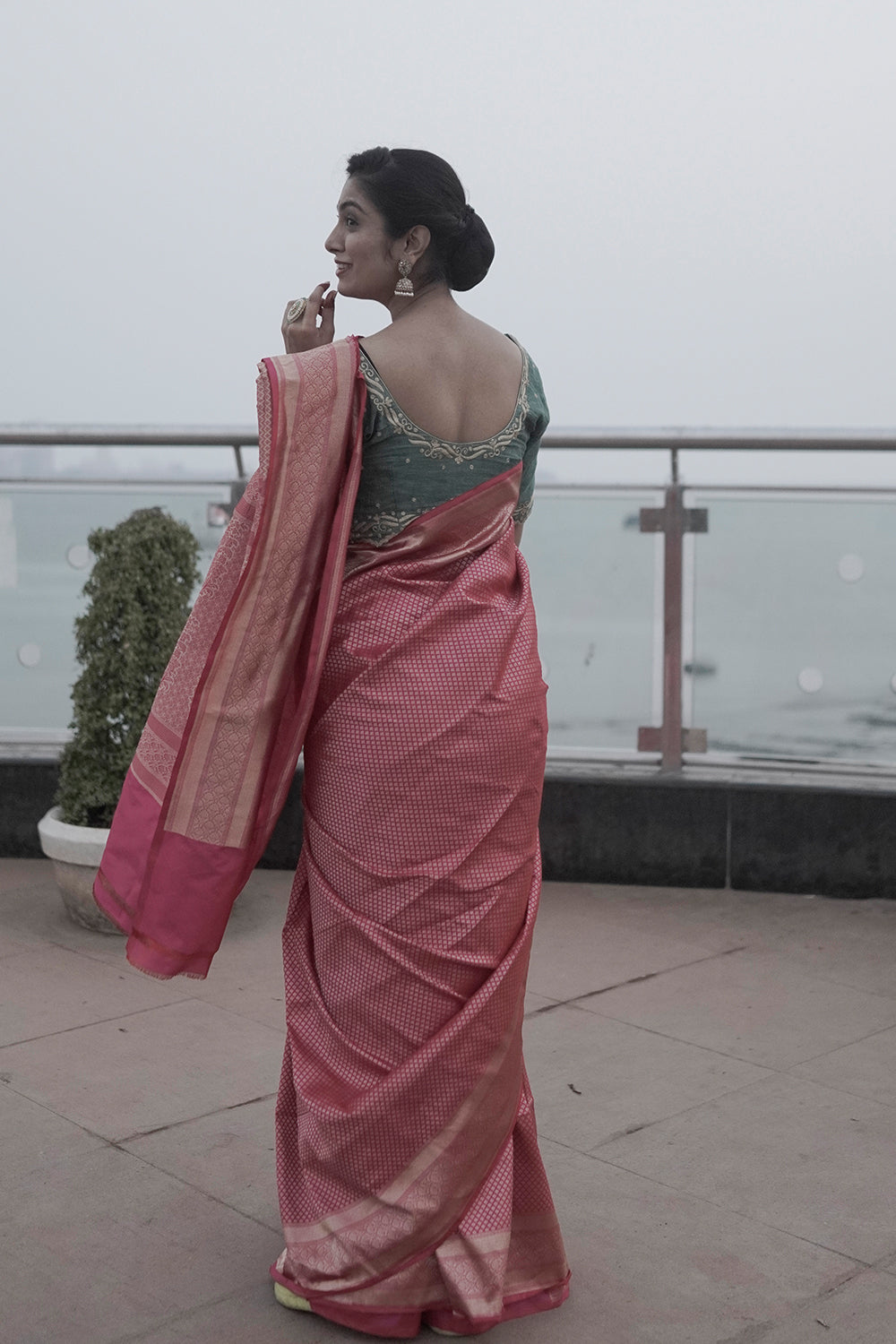 Hot Pink Handloom Pure Silk Brocade Banarasi Saree