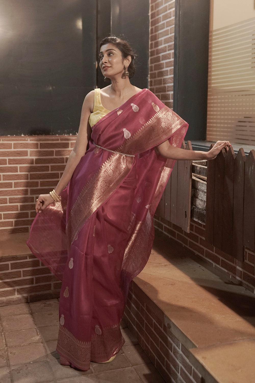 Powder pink organza saree with blouse – Threads