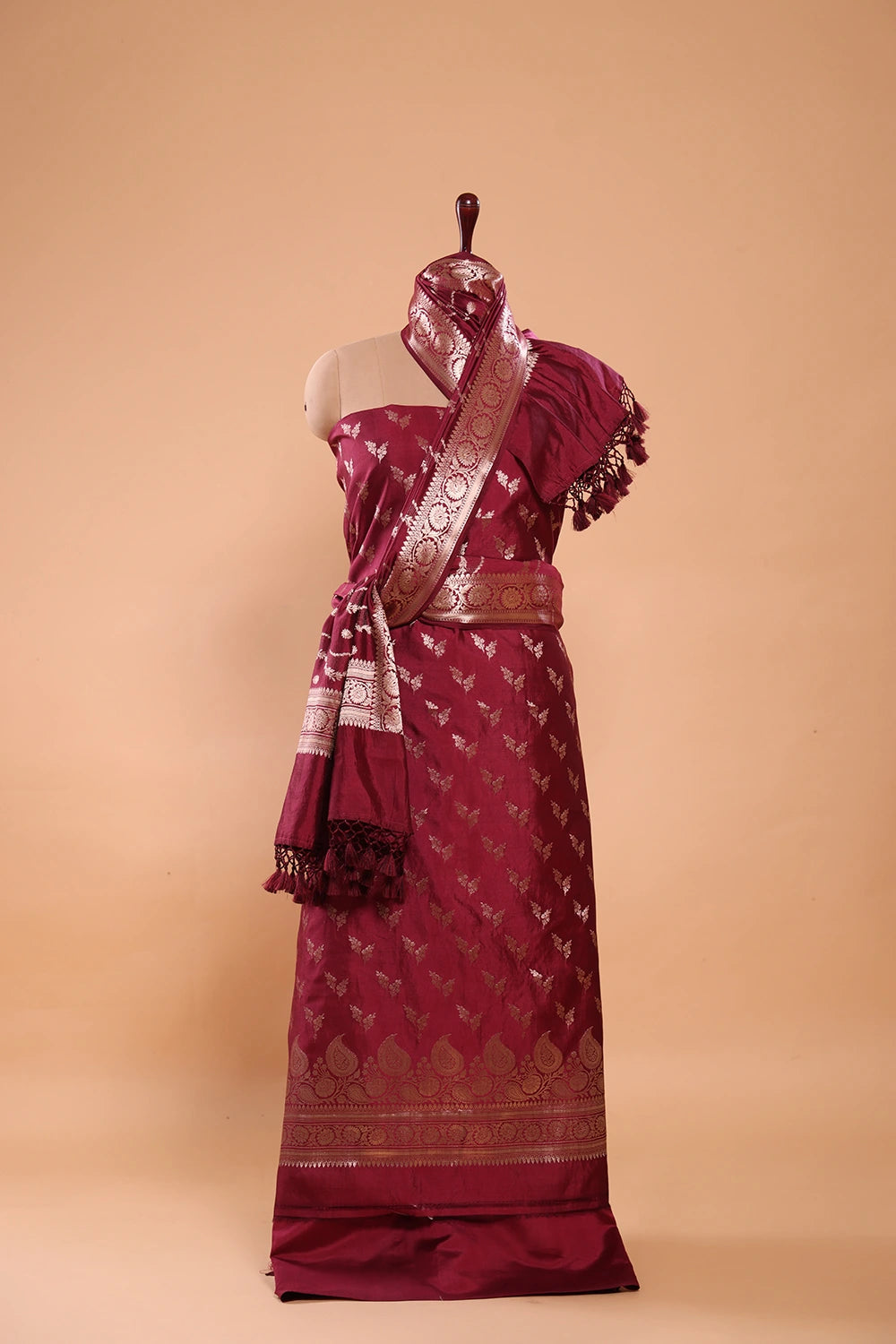 Handloom Wine Pure Silk Banarsai Kurta Set With Dupatta